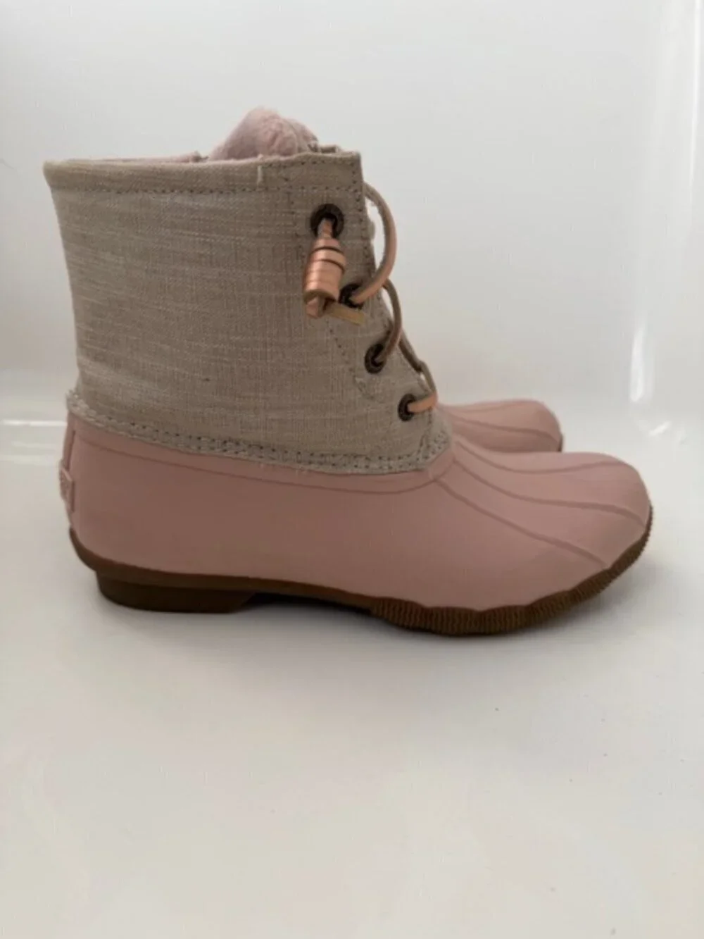 SPERRY Saltwater Canvas Rose/Oat Rain Snow Boots Sz 6